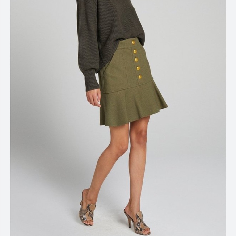 A.L.C. Olive Wool Button-Front Skirt